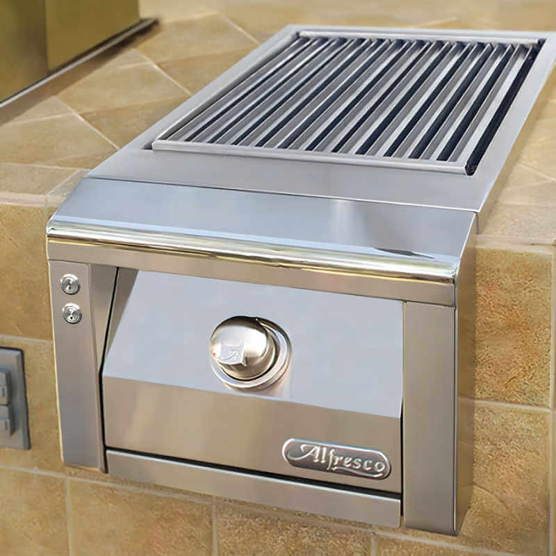 Alfresco Built-in Gas Sear Zone Side Burner | Installed in Outdoor Kitchen