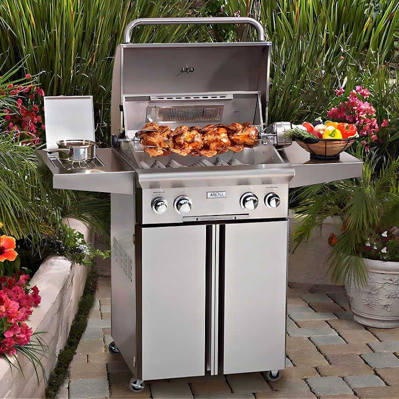 American Outdoor Grill T Series 24 Inch 2 Burner Portable Gas Grill With Side Burner | Shown on Patio