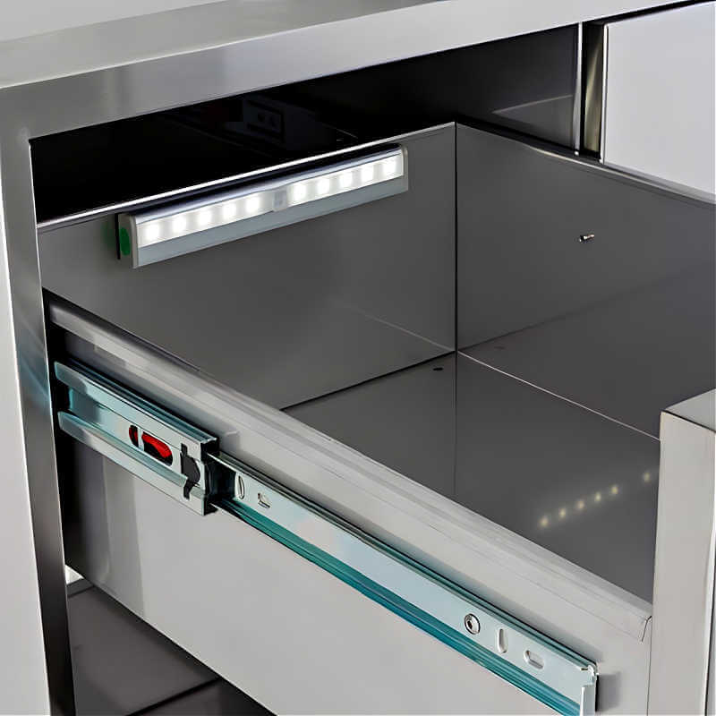 Blaze 16 Inch Stainless Steel Triple Access Drawer | Interior LED Lighting in Drawers
