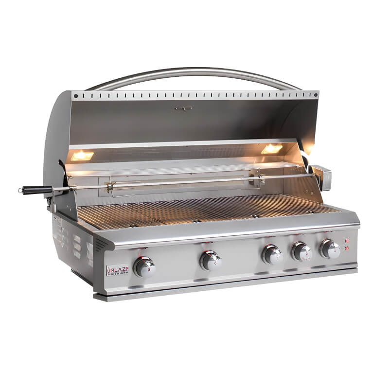 Blaze BLZ-4PRO Professional LUX 44-Inch 4-Burner Built-In Grill With Rear Infrared Burner - Hood Open