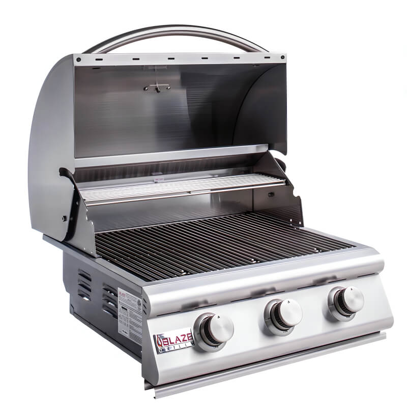 Blaze BLZ-3LBM Prelude LBM 25-Inch 3-Burner Built-In Gas Grill with Hood Open