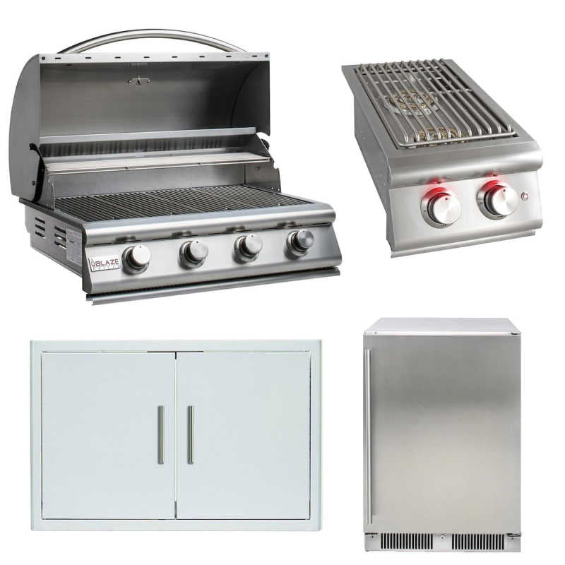 Blaze LBM 4 Pc 32-in Gas Grill Outdoor Kitchen Package with Refrigerator