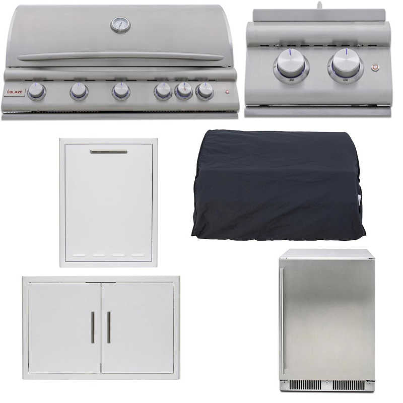 Blaze LTE+ 6 Pc 40-in Gas Grill Outdoor Kitchen Package with Refrigerator, Side Burner, Trash Drawer