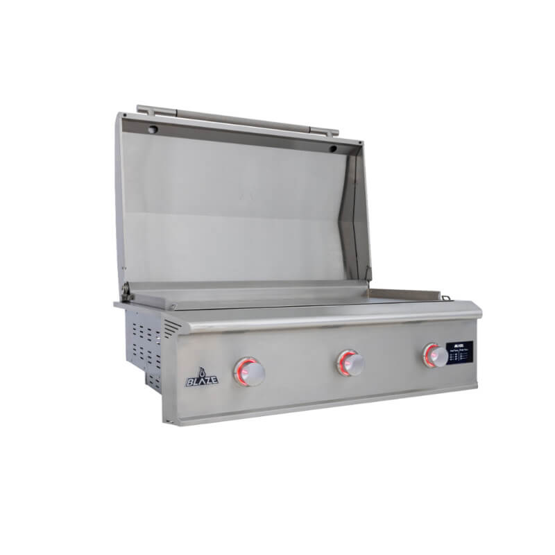 Blaze LTE Pro 40-Inch 3 Burner Built-In Gas Griddle | Lid Opened