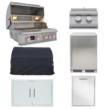 Blaze LTE PRO 6 Pc 32-in Gas Grill Outdoor Kitchen Package with Refrigerator, Side Burner, Trash Drawer