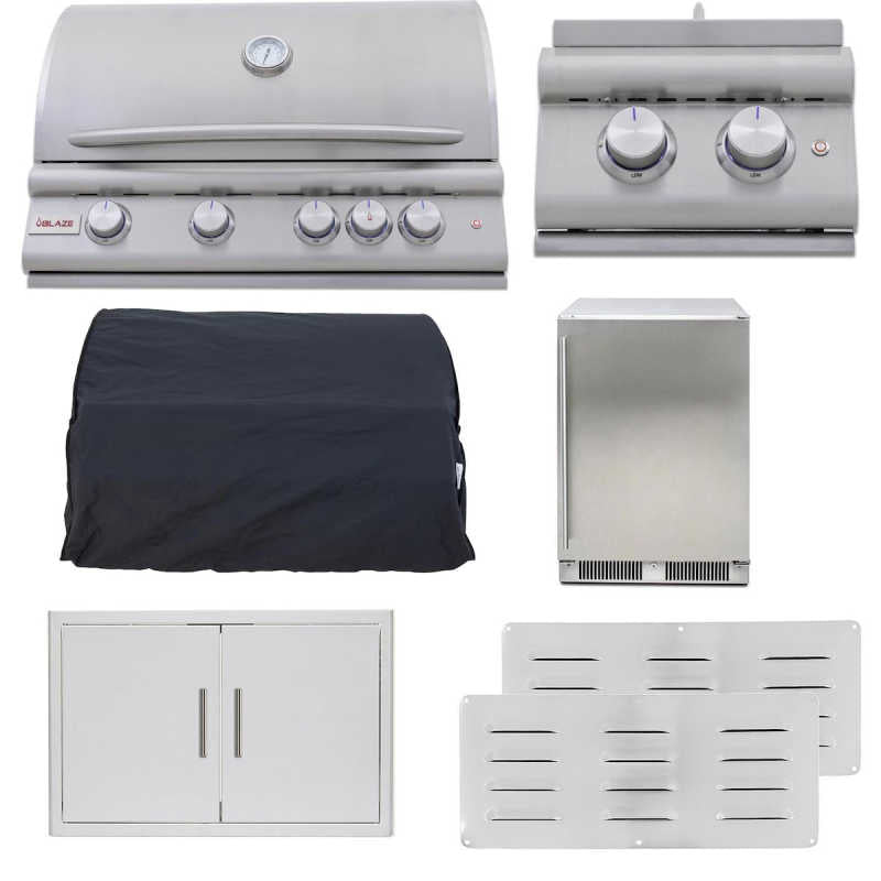 Blaze LTE+ 7 Pc 32-in Gas Grill Outdoor Kitchen Package with Refrigerator, Side Burner