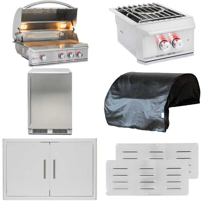 Blaze Professional LUX 7 Pc 34-in Gas Grill Outdoor Kitchen Package with Refrigerator, Power Burner