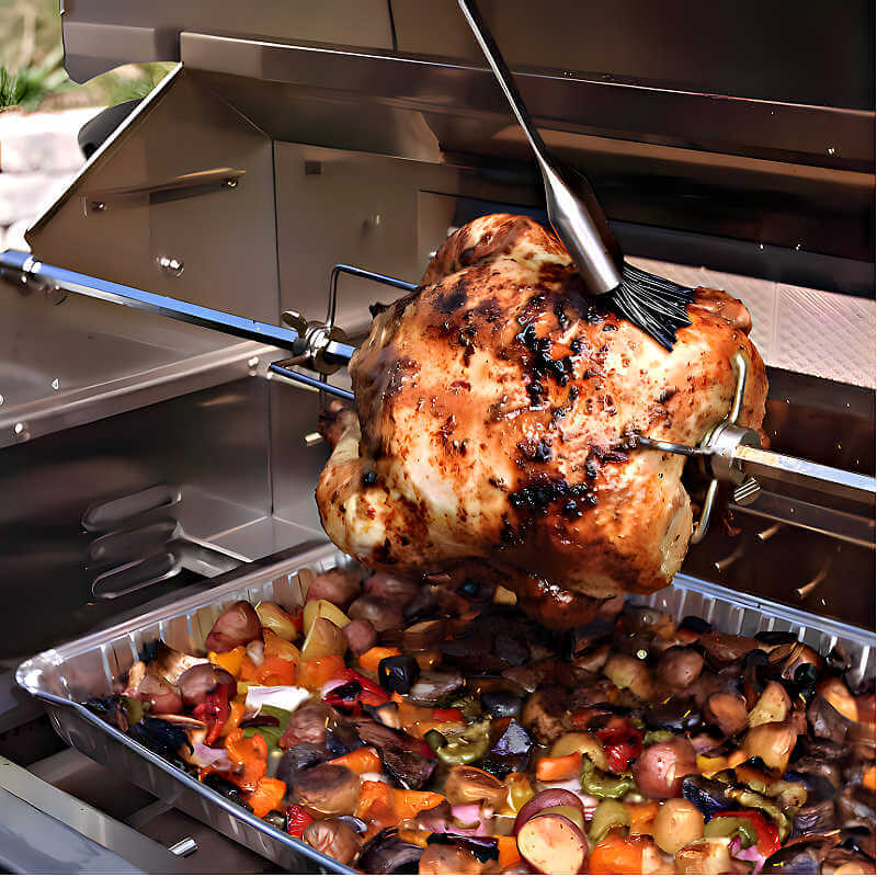 Blaze Rotisserie Kit For 40 Inch 5-Burner Gas Grill | Shown with Chicken Roasting