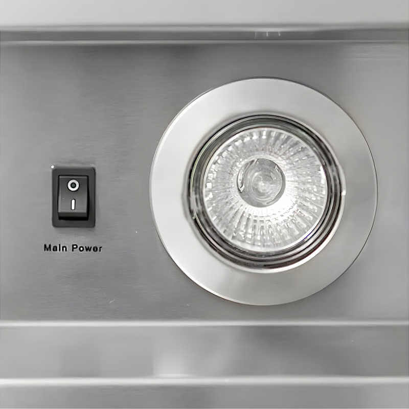 Blaze Stainless Steel Outdoor Vent Hood | LED Lighting Close Up