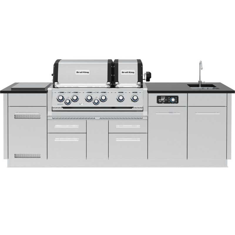 Broil King 8 1/2-Foot Outdoor Kitchen Island with Imperial QS 690i 6-Burner Gas Grill, Rotisserie, Side Burner, Sink & iQue™ Technology Control