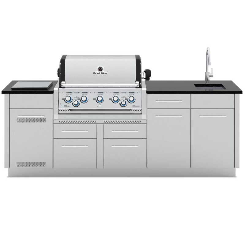 Broil King 8-Foot Outdoor Kitchen Island with Imperial S 590i 5-Burner Gas Grill, Rotisserie & Side Burner