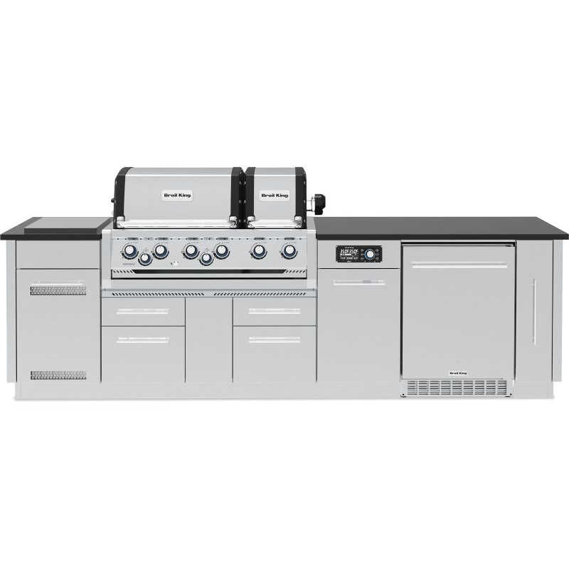 Broil King 9 3/4-Foot Outdoor Kitchen Island with Imperial QS 690i 6-Burner Gas Grill, Rotisserie, Side Burner, Refrigerator & iQue™ Technology Control
