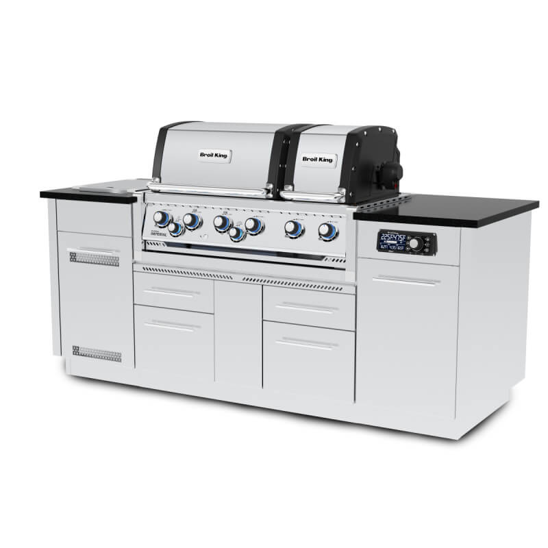 Broil King Imperial QS 690i Gas Grill Center | 304 Stainless Steel Cabinet & Granite Countertop
