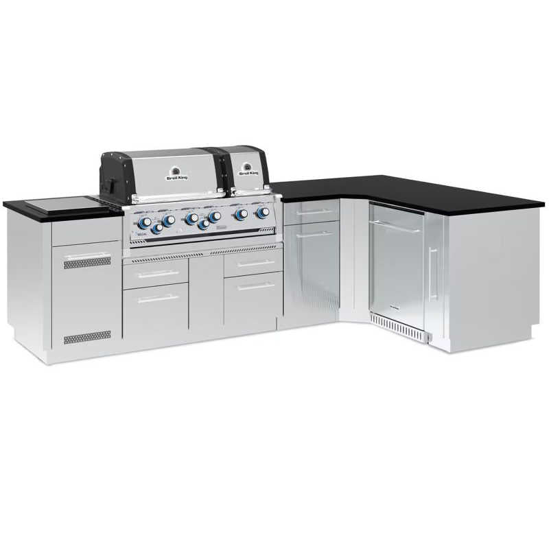 Broil King 118 x 70-Inch Outdoor Kitchen Island with Imperial S 690i 6-Burner Gas Grill, Rotisserie, Side Burner & Refrigerator
