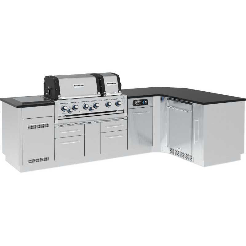Broil King 118 x 70-Inch Outdoor Kitchen Island with Imperial QS 690i 6-Burner Gas Grill, Rotisserie, Side Burner, Refrigerator & iQue™ Technology Control