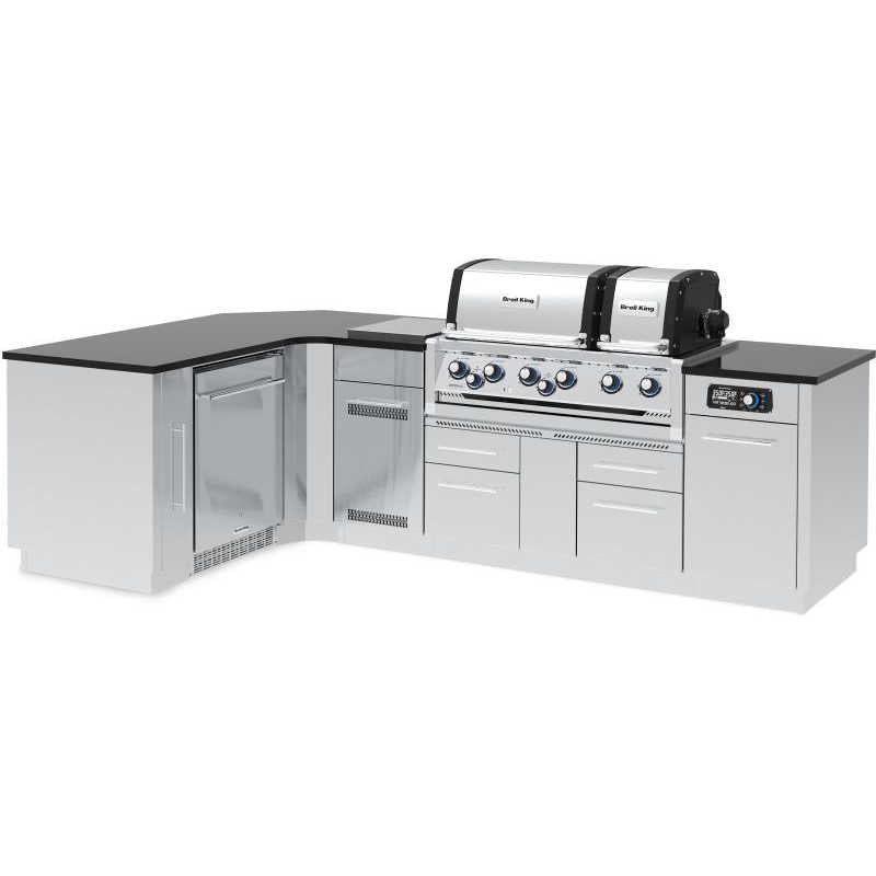 Broil King 70 x 118-Inch Outdoor Kitchen Island with Imperial QS 690i 6-Burner Gas Grill, Rotisserie, Side Burner, Refrigerator & iQue™ Technology Control