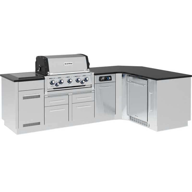 Broil King 111 x 70-Inch Outdoor Kitchen Island with Imperial QS 590i 5-Burner Gas Grill, Rotisserie, Side Burner, Refrigerator & iQue™ Technology Control
