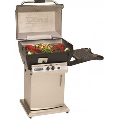 Broilmaster Q3X Qrave Gas Grill On Stainless Steel Storage Cart