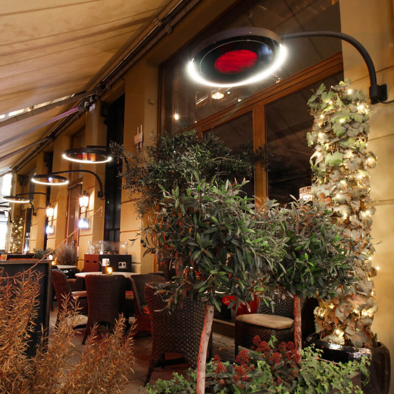 Shown with Light On & Curved Wall Mount At Restaurant