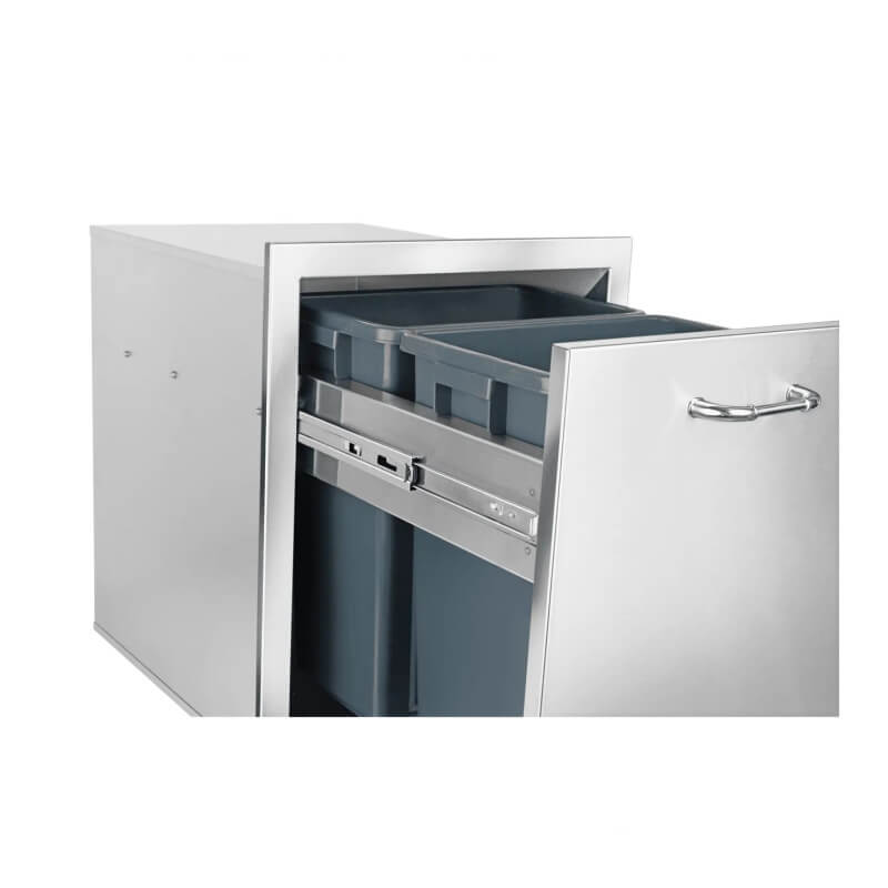 Bull 18 Inch Stainless Steel Double Trash/Recycle Pull-Out Drawer With Reveal | Includes Two (2) 8 Gallon Bins