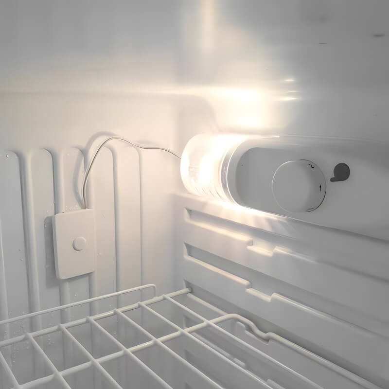 Bull 20 Inch 4.5 Cu. Ft. Compact Refrigerator With Recessed Handle Stainless Steel Light Detail