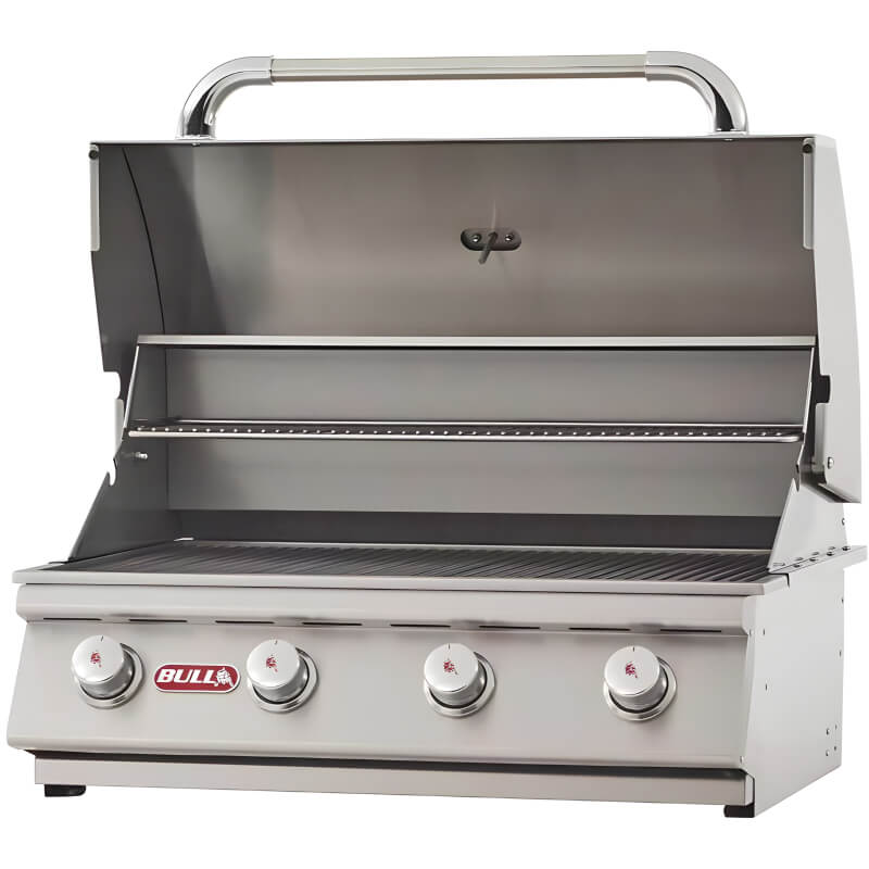 Bull 26038 Outlaw 30 Inch 4 Burner Built-In Gas Grill Hood Open Angled View
