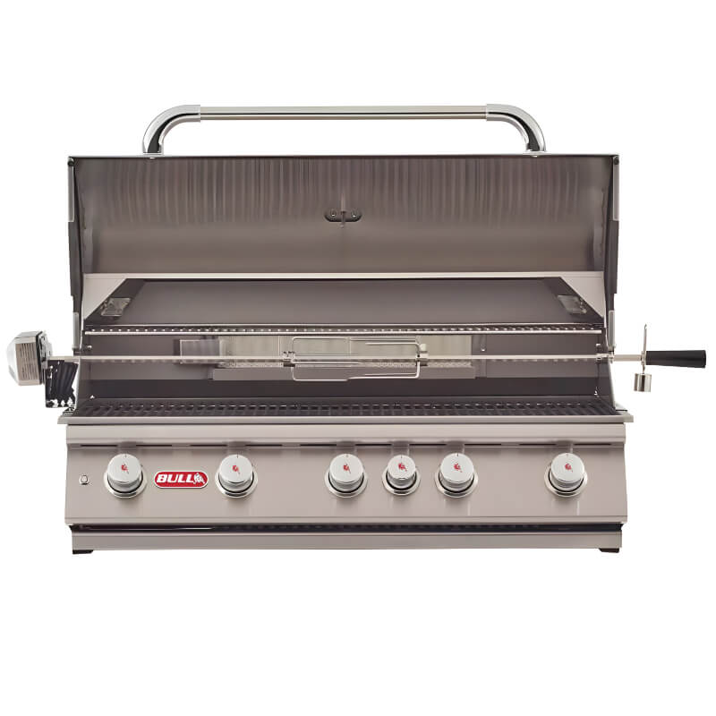 Bull 57568 Brahma 38 Inch 5 Burner Built In Grill With Rotisserie Hood Open