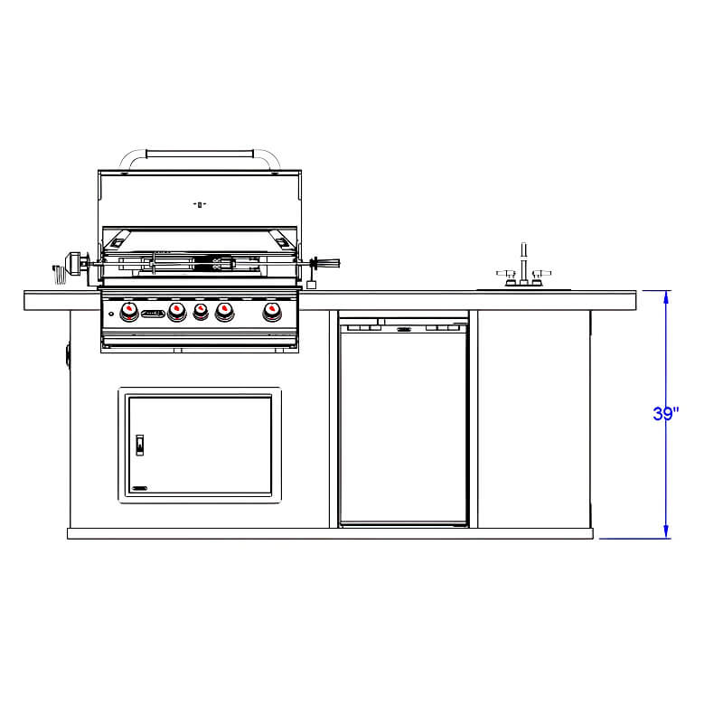 Bull 8 Ft BBQ Grill Island Front Dimensions