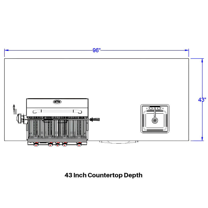 Bull 8 Ft BBQ Grill Island | Top View Dimensions 43" Countertop