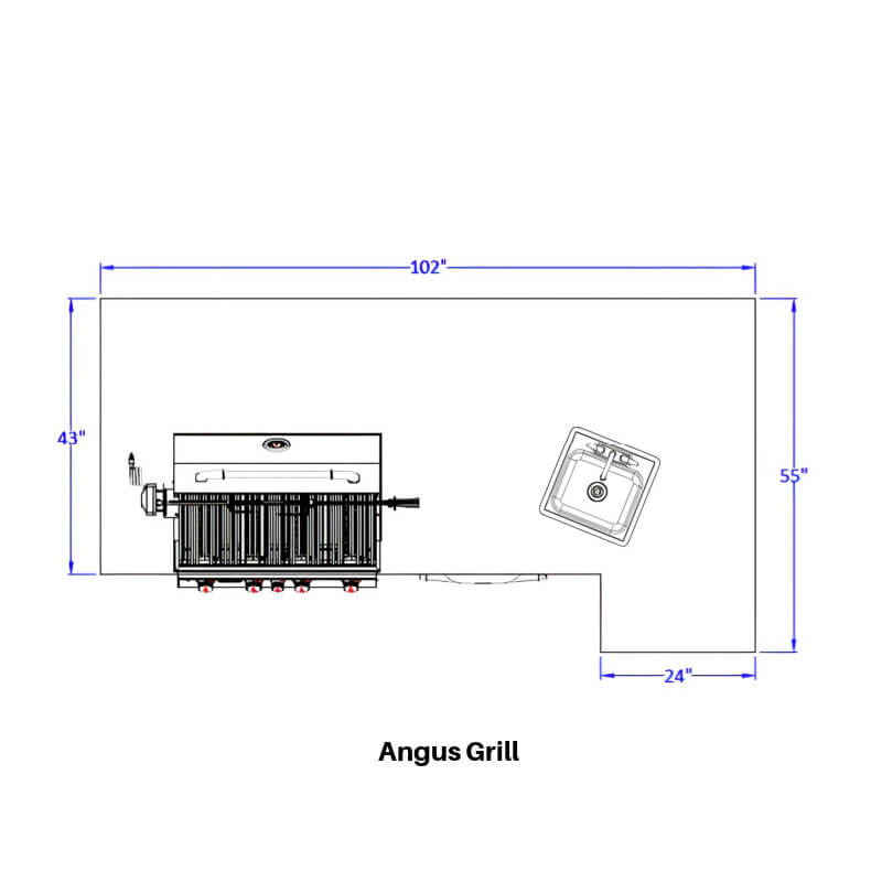 Bull 8.5 Ft BBQ Grill Island | Angus Grill Top View Dimensions