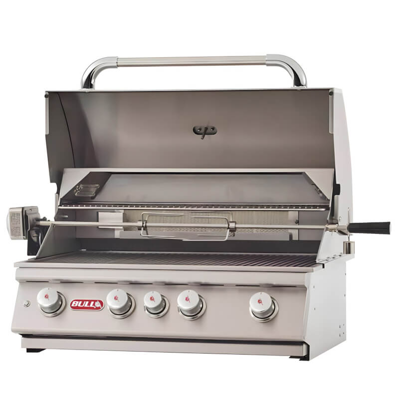 Bull Angus 30-Inch 4-Burner Built-In Gas Grill With Rotisserie | Dual Lined Grill Hood