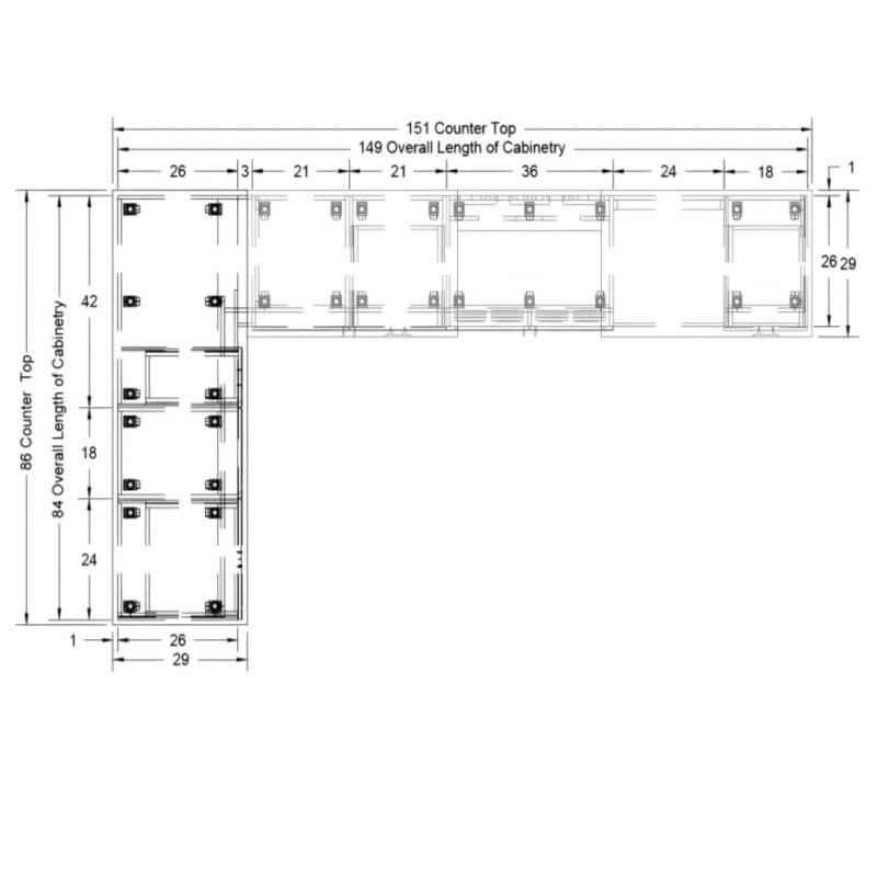 Bull Augusta Outdoor Kitchen w/ 7 Ft Left Return - Top View Dimensions