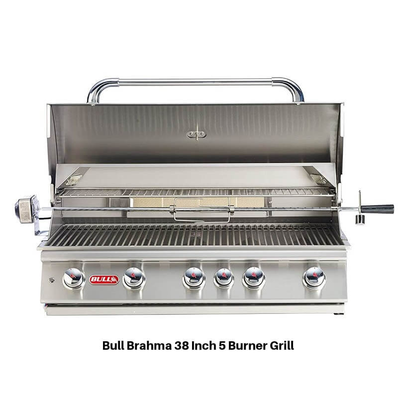 Bull Luxury Q L-Shaped BBQ Grill Island | Brahma 38-Inch 5 Burner Gas Grill w/ Rotisserie Kit