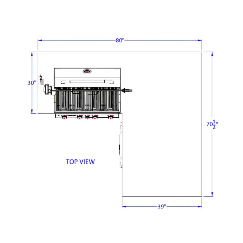 Bull Little Q L-Shaped BBQ Grill Island | Top View Dimensions