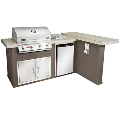 Bull Luxury Q L-Shaped BBQ Grill Island | Civic Sand Countertop & Barnwood Brown Quartzsite Base