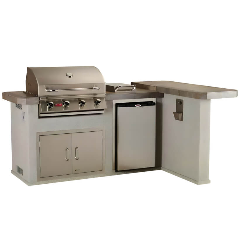 Bull Luxury Q L-Shaped BBQ Grill Island | Iron Grey Countertop & Sandstone Tan Quartzsite Base