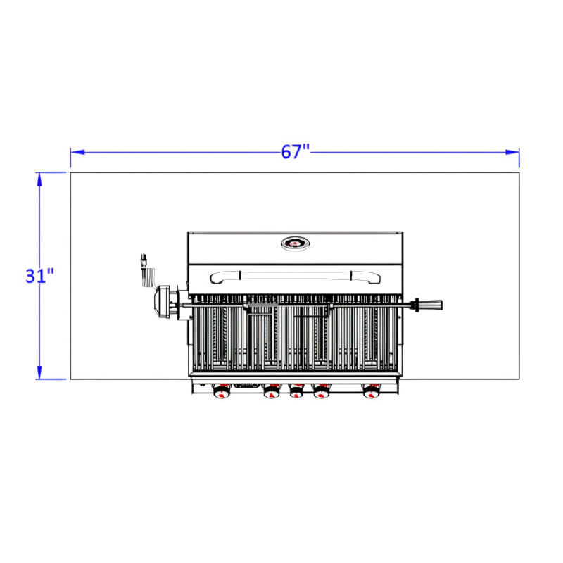 Bull Master Q 5.5 Ft BBQ Grill Island | 31" Top View Dimensions