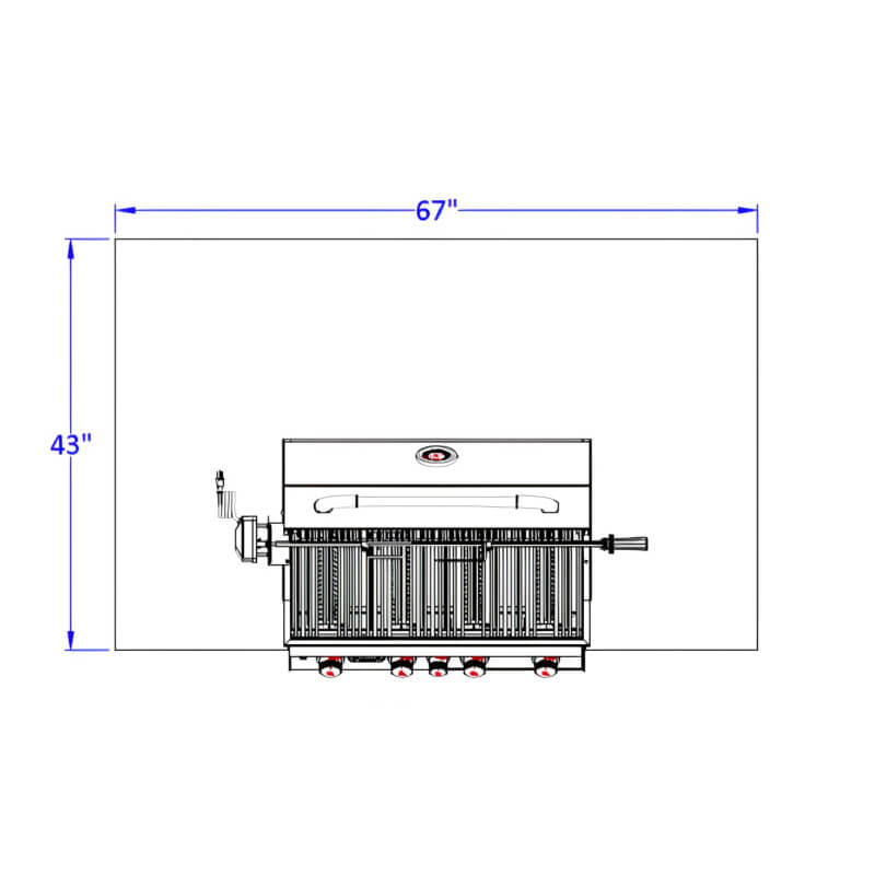 Bull Master Q 5.5 Ft BBQ Grill Island | 43 Inch Top View Dimensions