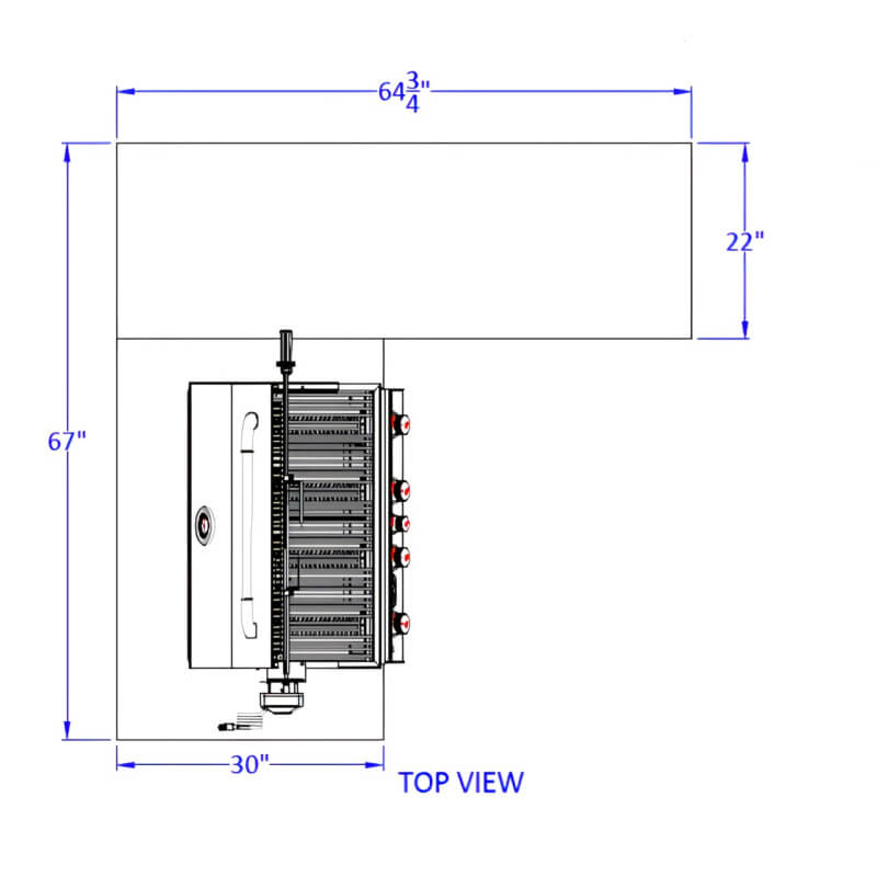 Bull Patio Q L-Shaped BBQ Grill Island | Top View Dimensions