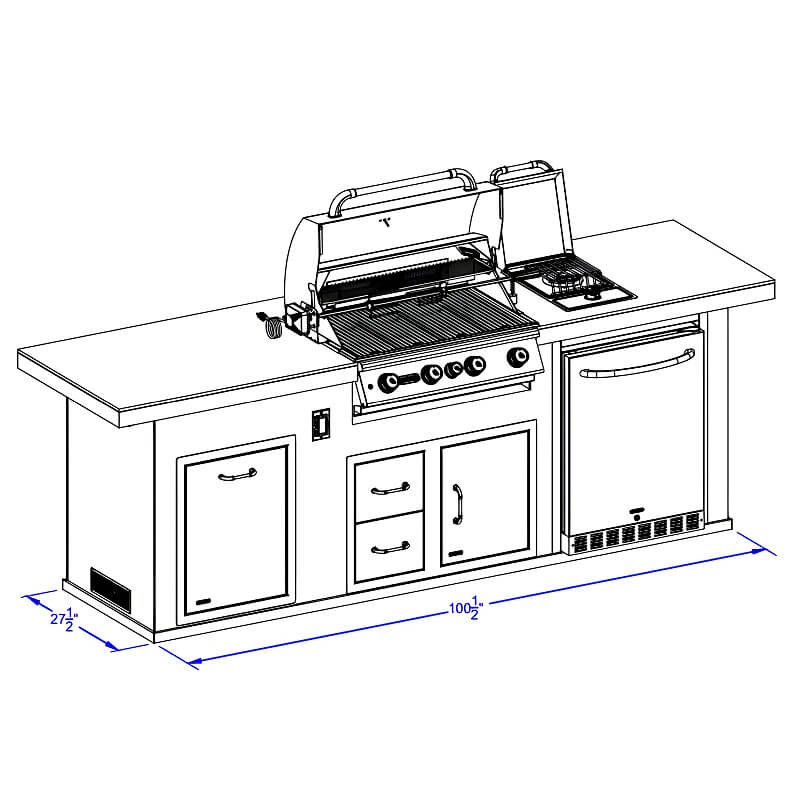 Bull Premier Q 9.5 Ft BBQ Grill Island | Base Dimensions