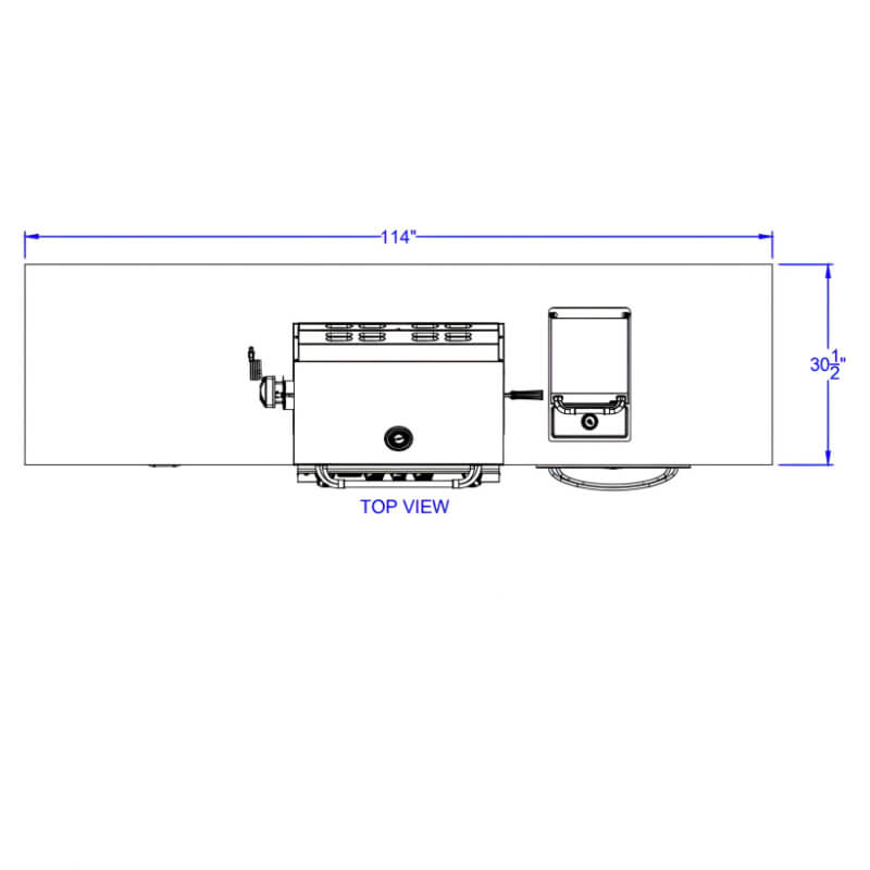 Bull Premier Q 9.5 Ft BBQ Grill Island - Top View Dimensions