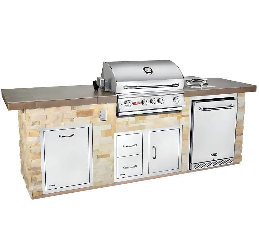 Bull Premier Q 9.5 Ft BBQ Grill Island | Natural Stone Finish Options