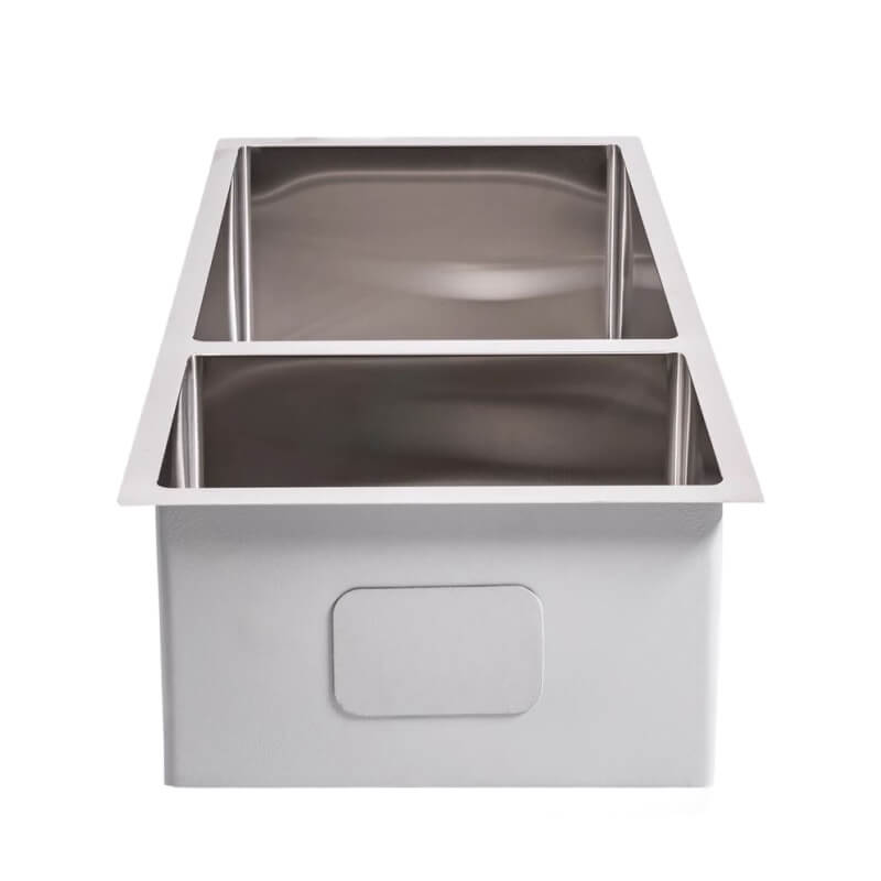 Cameo 32-Inch Stainless Steel 70/30 Double Basin Sink | Small Basin Side View