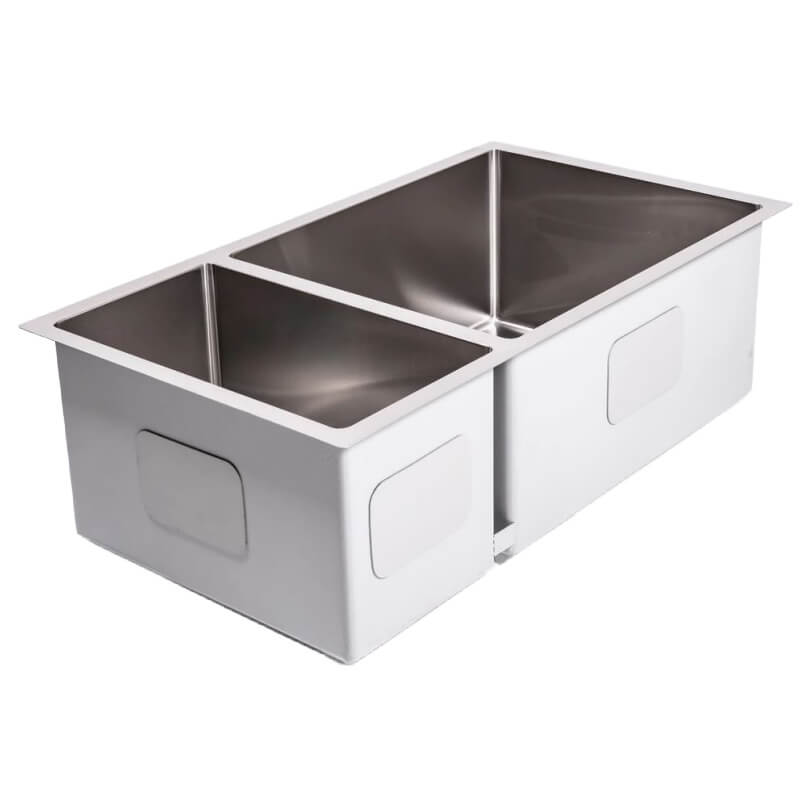 Cameo 32-Inch Stainless Steel 70/30 Double Basin Sink | Small Basin View