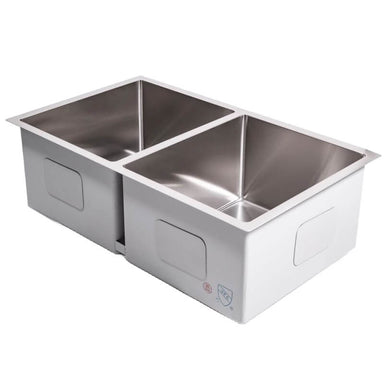 Cameo 32-Inch Stainless Steel 50/50 Double Basin Sink | Side View