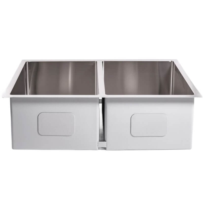 Cameo 32-Inch Stainless Steel 50/50 Double Basin Sink | Rear View
