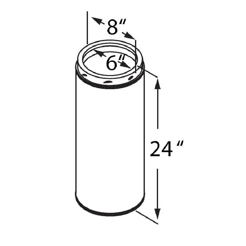 Chicago Brick Oven 6" x 24" Duravent Stainless Steel Chimney Flue Pipe | Dimensions