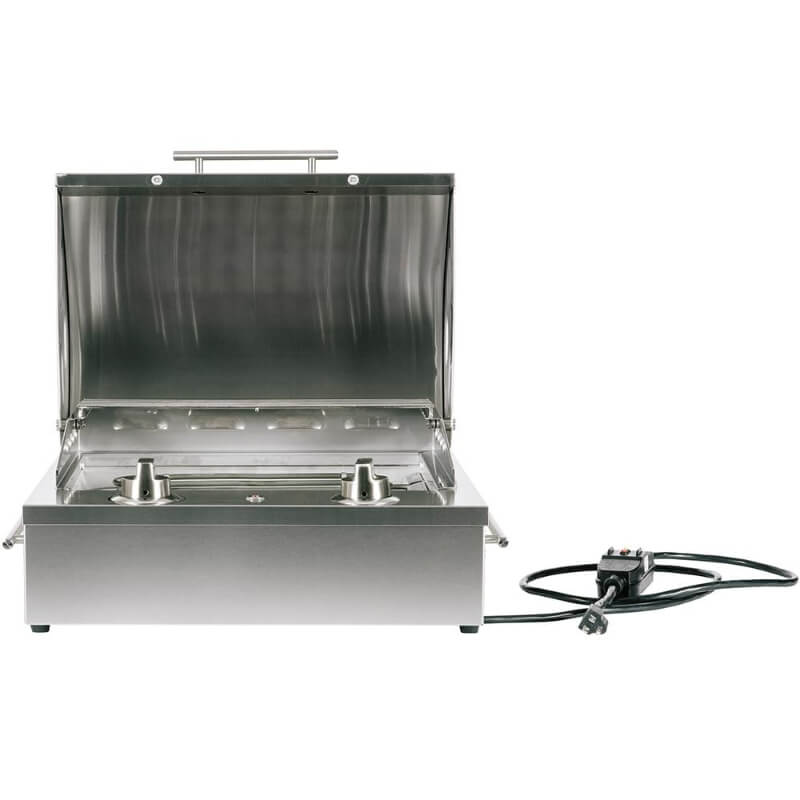 Coyote 18-Inch Portable Electric Grill | Lid Opened