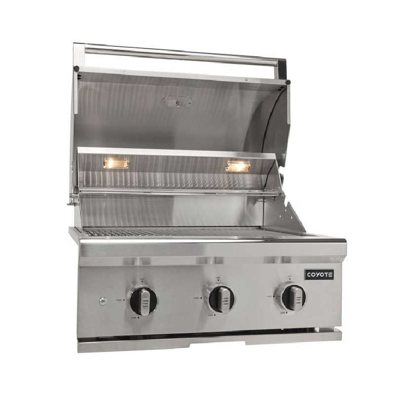 Haven 6 Ft. Marine Armour Outdoor Kitchen Island w/ Coyote C-Series 30-Inch Grill, Door Double Drawer Combo & 24" Refrigerator - Harbor Gray