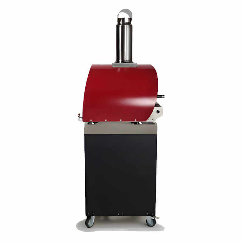 Coyote 30-Inch Red Hybrid Multi-Fuel Outdoor Pizza Oven | Black Powder Coated Cart